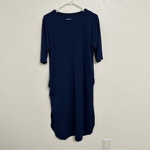 Womens Navy Half-Sleeve Midi Dress